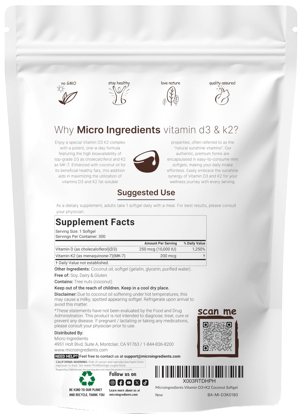 Micro Ingredients envase abierto con softgels mostrando cantidad y conveniencia