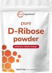 Micro Ingredients envase frontal de D-Ribosa mostrando diseño y tamaño