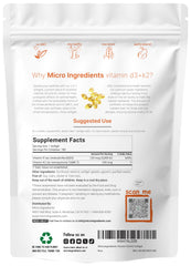 Micro Ingredients etiqueta con dosis D3 5000 IU y K2 MK-7 detalle claro