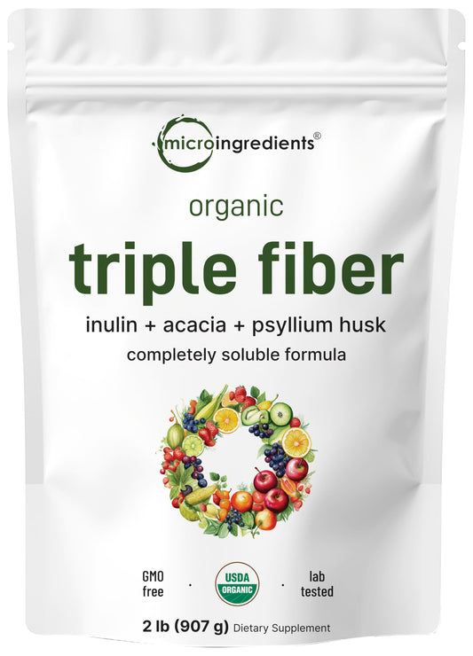 Micro Ingredients empaque frontal mostrando el envase de 2 libras y beneficios orgánicos