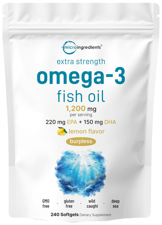 Micro Ingredients frontal del envase mostrando 240 softgels y beneficios claros