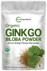 Micro Ingredients envase frontal del ginkgo orgánico, presentación clara y confiable
