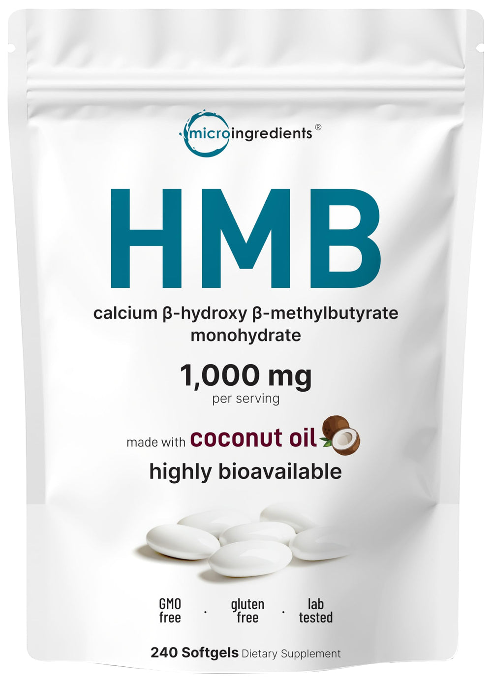 Micro Ingredients envase frontal mostrando 240 softgels y beneficios claros