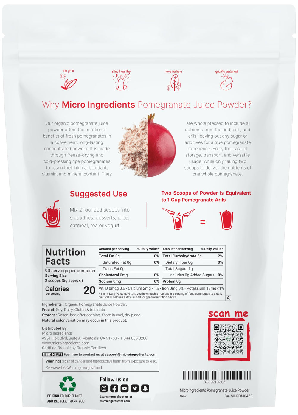 Micro Ingredients primer plano de textura del polvo de granada, color intenso y fino