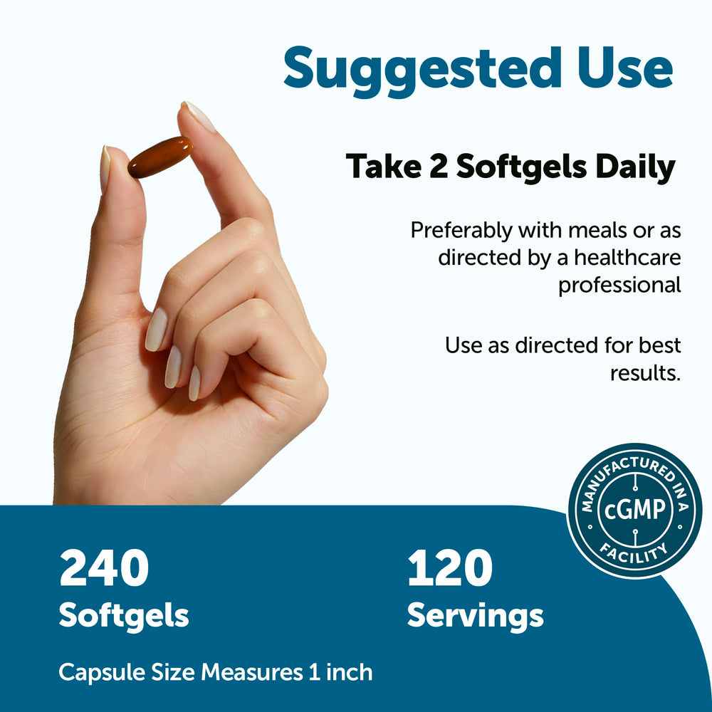Micro Ingredients softgel en mano para comparar tamaño y facilidad de tragar
