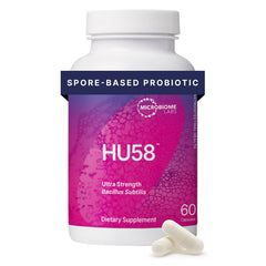 Microbiome Labs HU58 envase frontal, presenta información clara y beneficio digestivo
