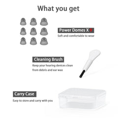 MicroEar estuche portátil abierto con domos organizado y fácil de transportar