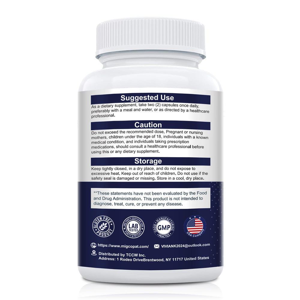 Migcopat capsules with water, easy daily intake.