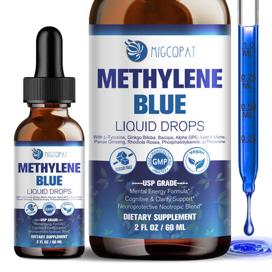 Migcopat gotas azules metileno, botella 59 ml, ideal para uso diario.