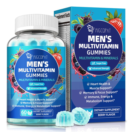 Migcopat Mens Multivitamin Gummies bottle promoting daily energy and immune support