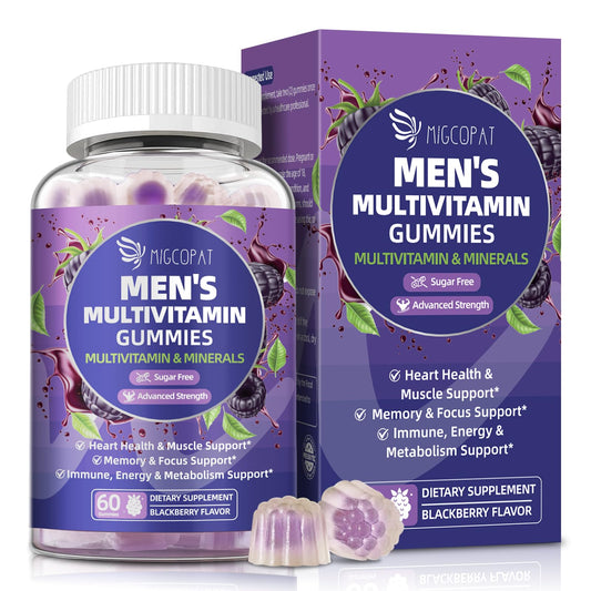 Migcopat Multivitamin para hombres en frasco, apoyo diario para energía y salud.