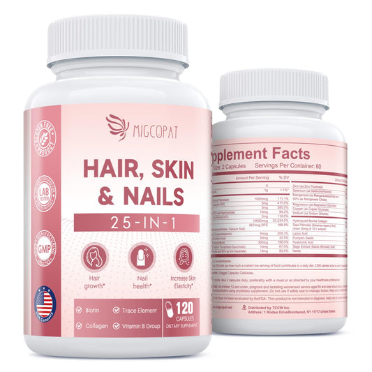 Migcopat vitaminas para cabello, piel y uñas en cápsula que apoya belleza natural.