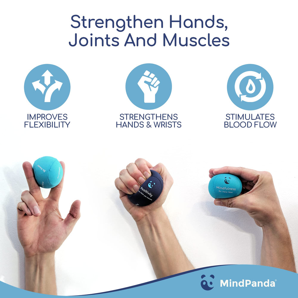 MindPanda persona apretando pelota en oficina para alivio rápido del estrés