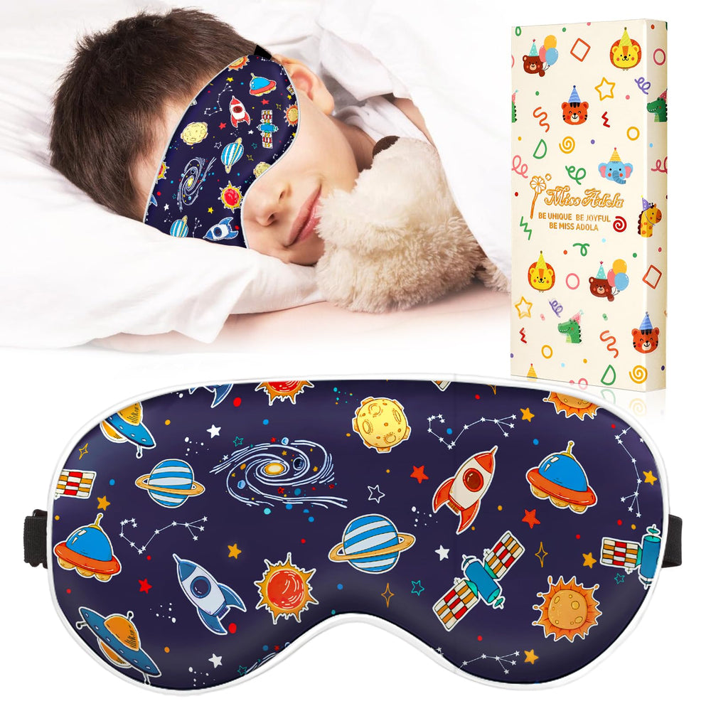 Miss Adola mascarilla para dormir niños Sky Rockets, vista frontal, suave y cómoda para dormir.