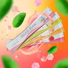 Mitra9 mood enhancement scene with RelaxPak, suggesting natural, plant-based mood support.