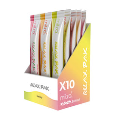 Mitra9 RelaxPak variety pack front view with convenient single-serve packets for quick mood support.