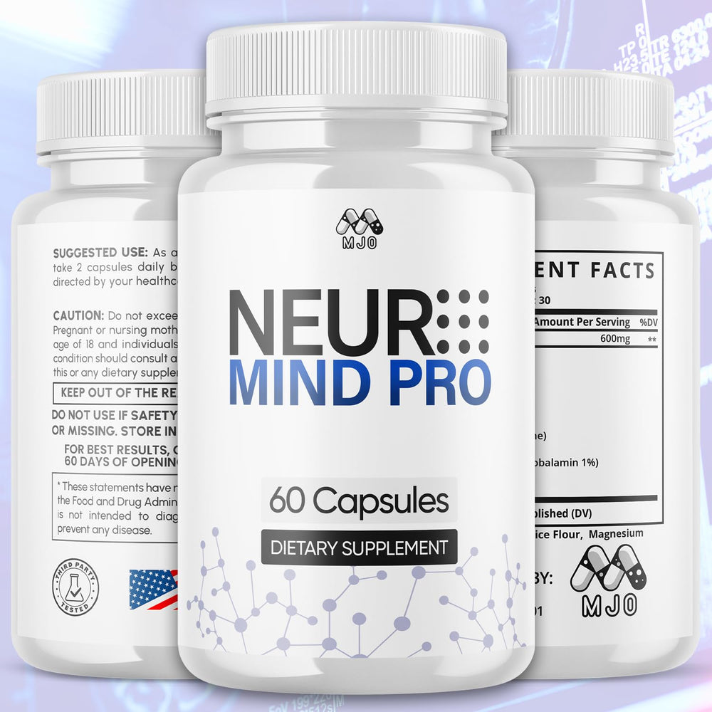 MJO Neuro Mind Pro etiqueta lateral legible con ingredientes, beneficio transparencia