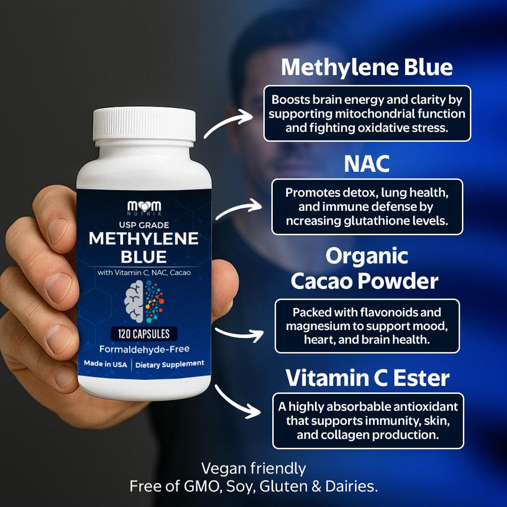 MOM NUTRIX etiqueta: hecho en EE. UU. y control de calidad.