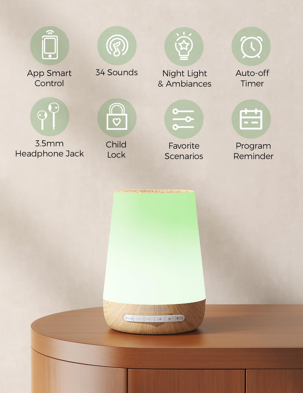 Momcozy detalle del panel con botones táctiles para ajuste rápido y cómodo