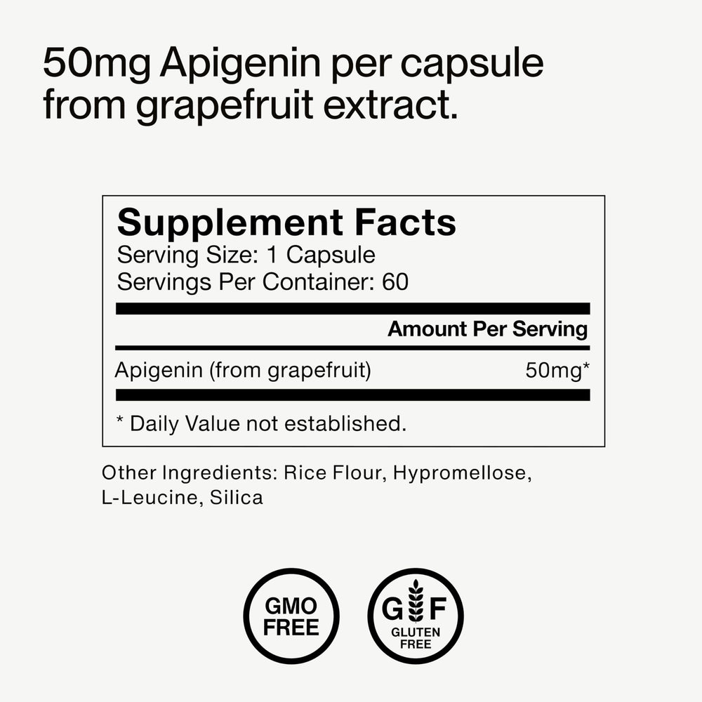 Momentous apigenin etiqueta con información nutricional legible y útil