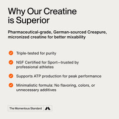 Creatina Creapure de Momentous, origen alemán y pureza respaldada.
