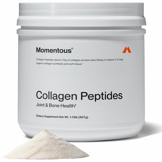 Momentous Grass-Fed Collagen Powder tub for convenient daily use supporting joints and skin.
