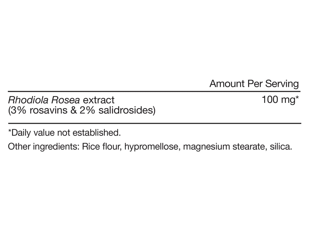 Momentous Rhodiola Rosea: etiqueta detallada con ingredientes clave.