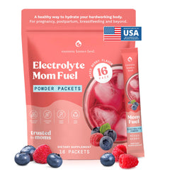 Mommy Knows Best paquete frontal mostrando 16 sobres, hidratación práctica