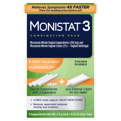 Monistat empaque frontal mostrando el kit completo y sensación de confianza