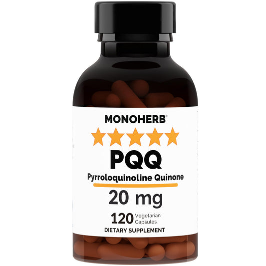 MONOHERB PQQ cápsulas de 20 mg para apoyo de la claridad mental.