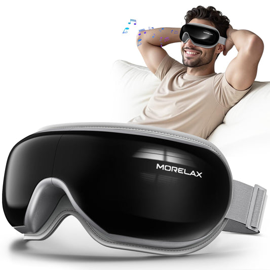 Morelax masaje ocular con calor y audio inalámbrico para cansancio visual.