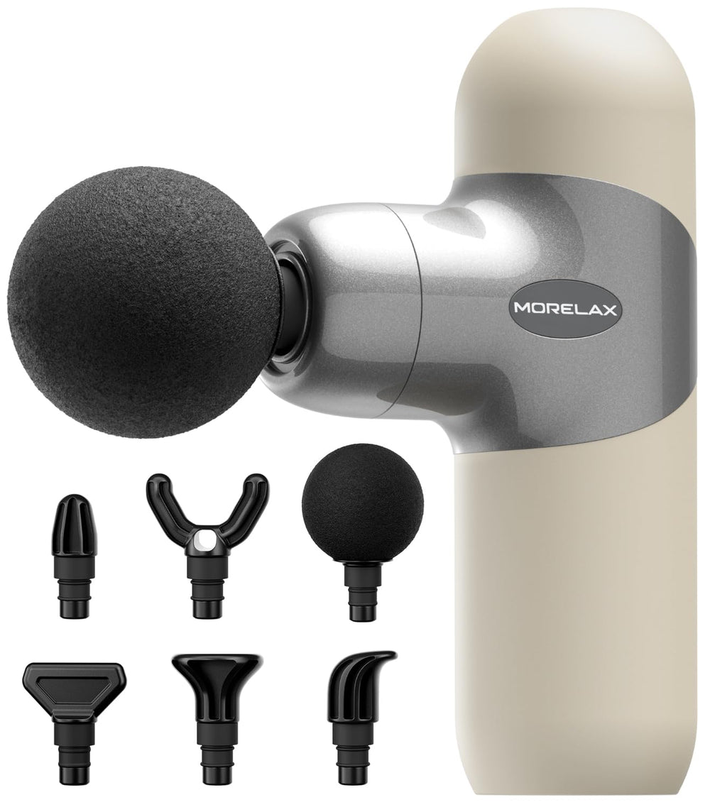 Morelax Mini masajeador de tejido profundo, vista frontal, alivio muscular en casa o en el gym.