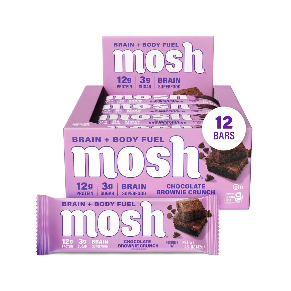 MOSH empaque frontal mostrando caja de 12 unidades y diseño atractivo