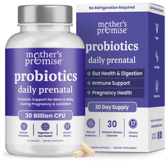 Mother's Promise frente del empaque mostrando 30 cápsulas y beneficio de apoyo prenatal