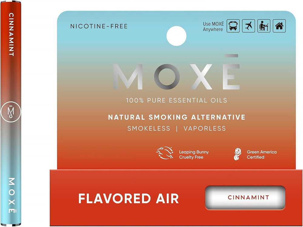 MOXE inhalador frontal mostrando diseño compacto y discreto, fácil transporte