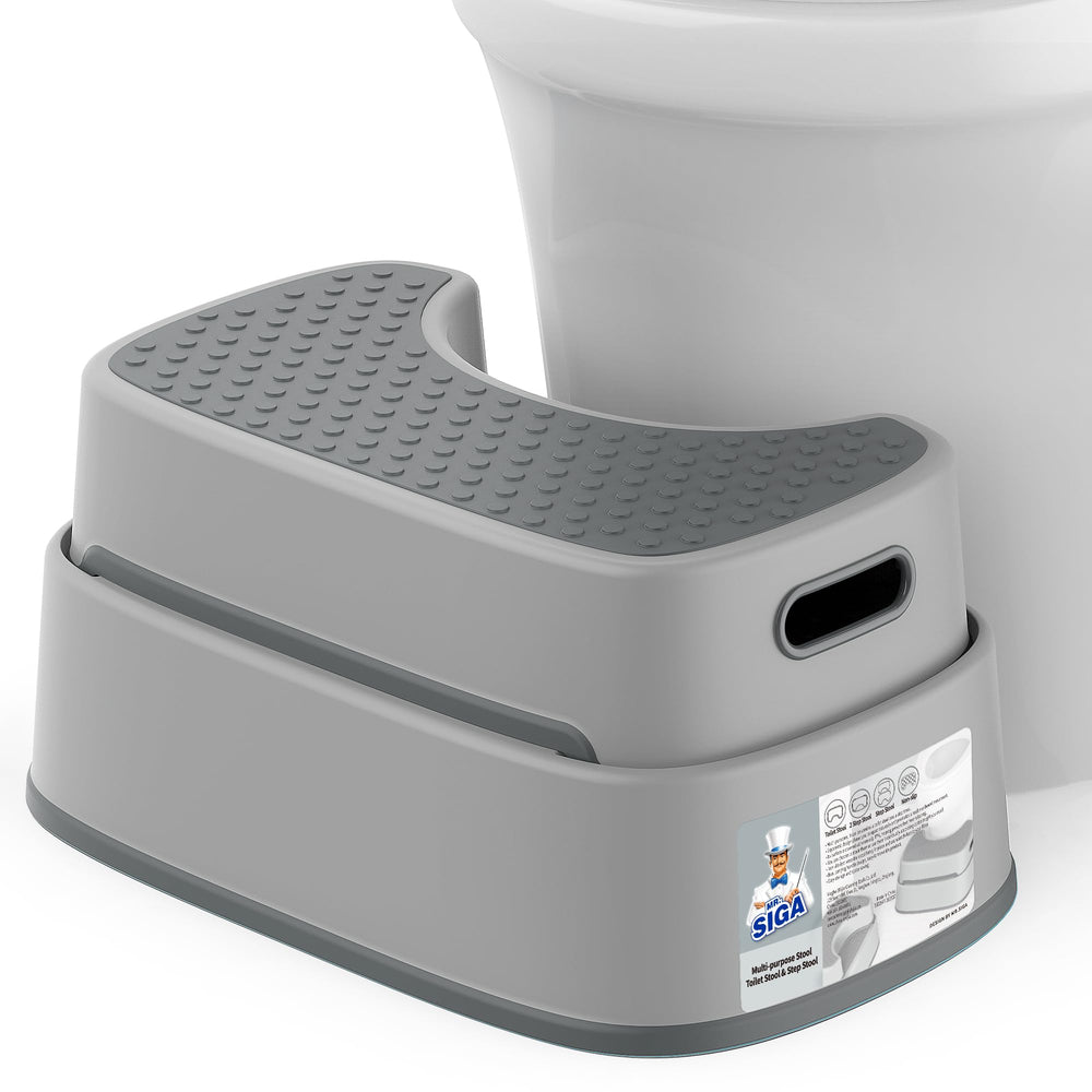 MR.SIGA taburete frontal gris mostrando diseño ergonómico y estabilidad