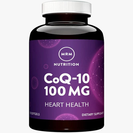 MRM CoQ-10 100mg etiqueta del producto, soporte antioxidante para células y energía.