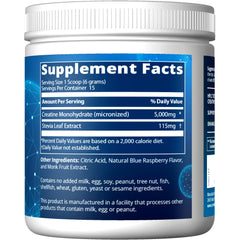 MRM Creatina: envase azul frambuesa facilita transporte y uso diario.