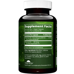 MRM Nuturition D3 K2 cápsulas para uso diario en envase de vidrio