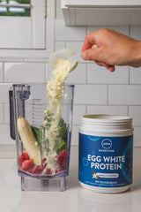 MRM Proteína de clara de huevo vainilla, porciones convenientes para planes diarios.