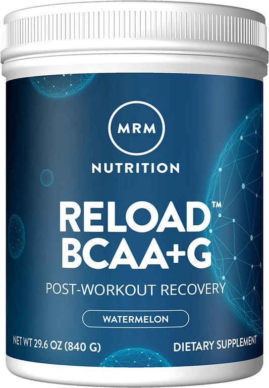 MRM Reload BCaa-G en lata para recuperación muscular y energía sostenida.