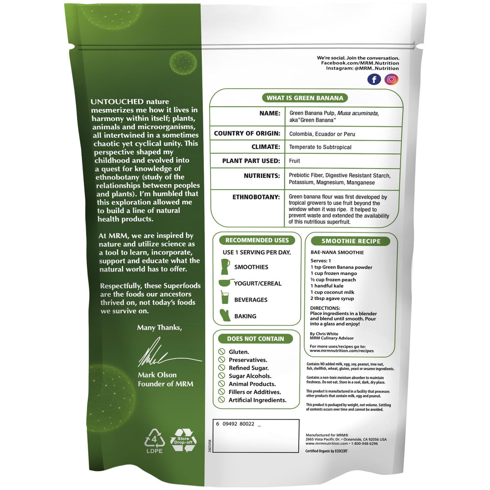MRM primer plano de textura de polvo de plátano verde, ideal para recetas