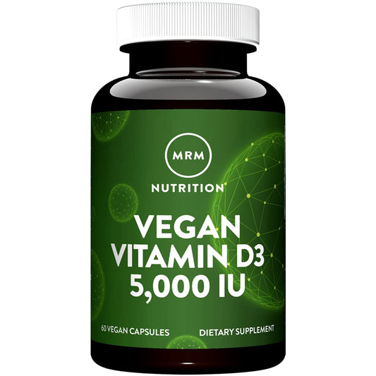 MRM Vitamina D3 vegana 5000 UI, botella frontal, apoya la salud ósea
