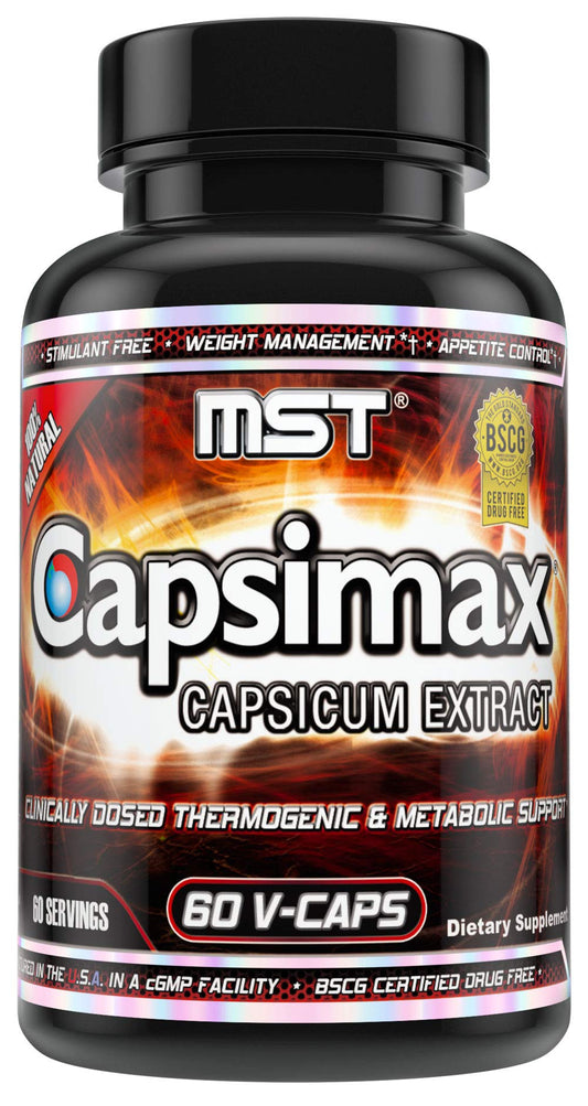 MST Capsimax frontal del envase mostrando 60 cápsulas y diseño informativo para confianza