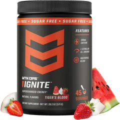 MTN OPS envase frontal de Ignite Tiger's Blood mostrando formato y sabor