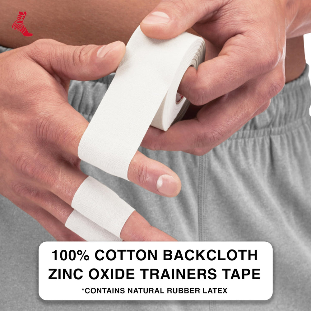 Mueller M-Tape aplicado en tobillo demostrando su función de compresión