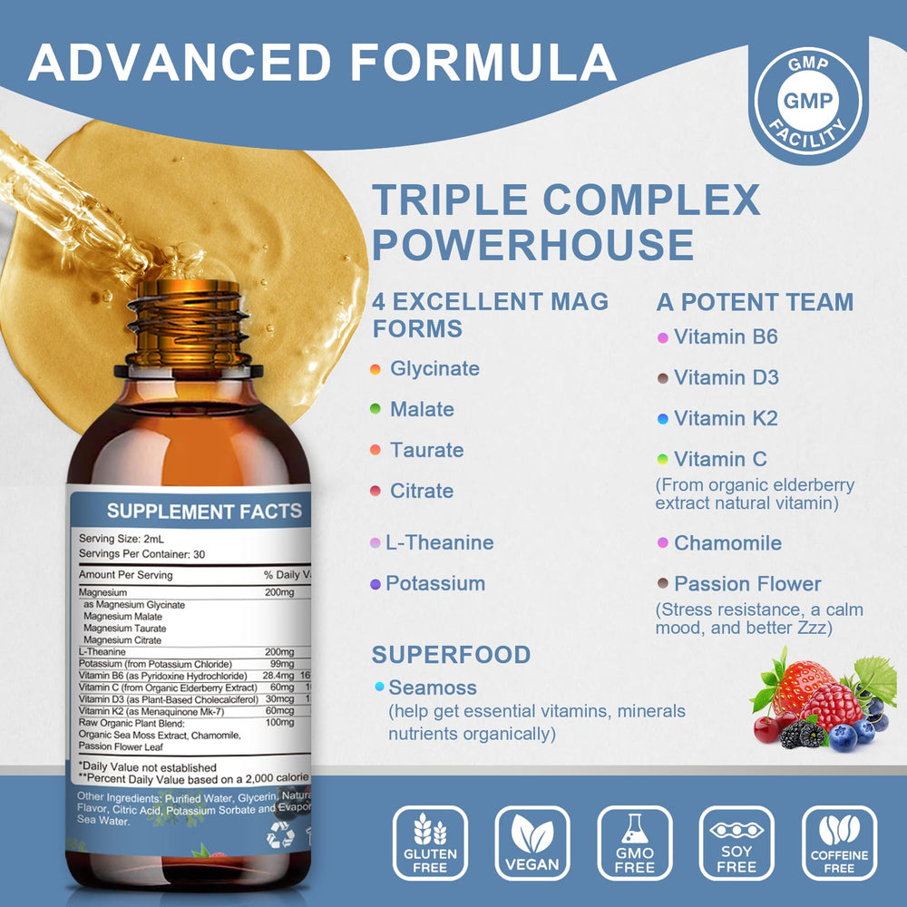 Mulittea Gotas Magnesio glicinato, cuentagotas, favorecen sueño y calma