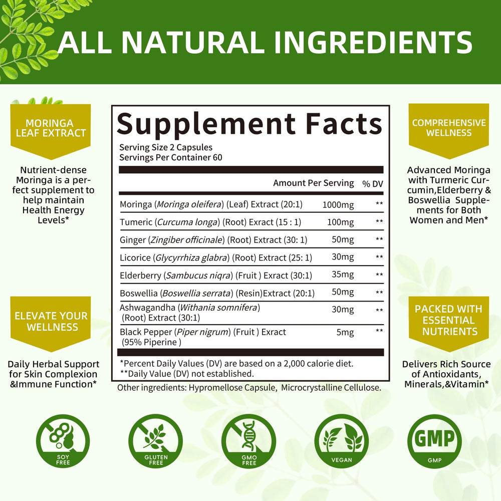 Dosis diaria de Mulittea Moringa en cápsulas para revisión rápida.