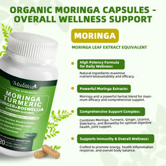 Mulittea Moringa cápsulas 1000 mg: mezcla de ingredientes clave para apoyo diario.