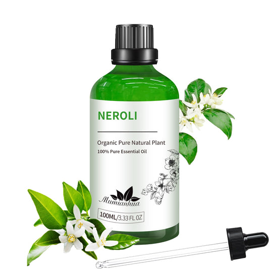 Mumianhua Neroli essential oil bottle pour for diffusers and fragrance blending.